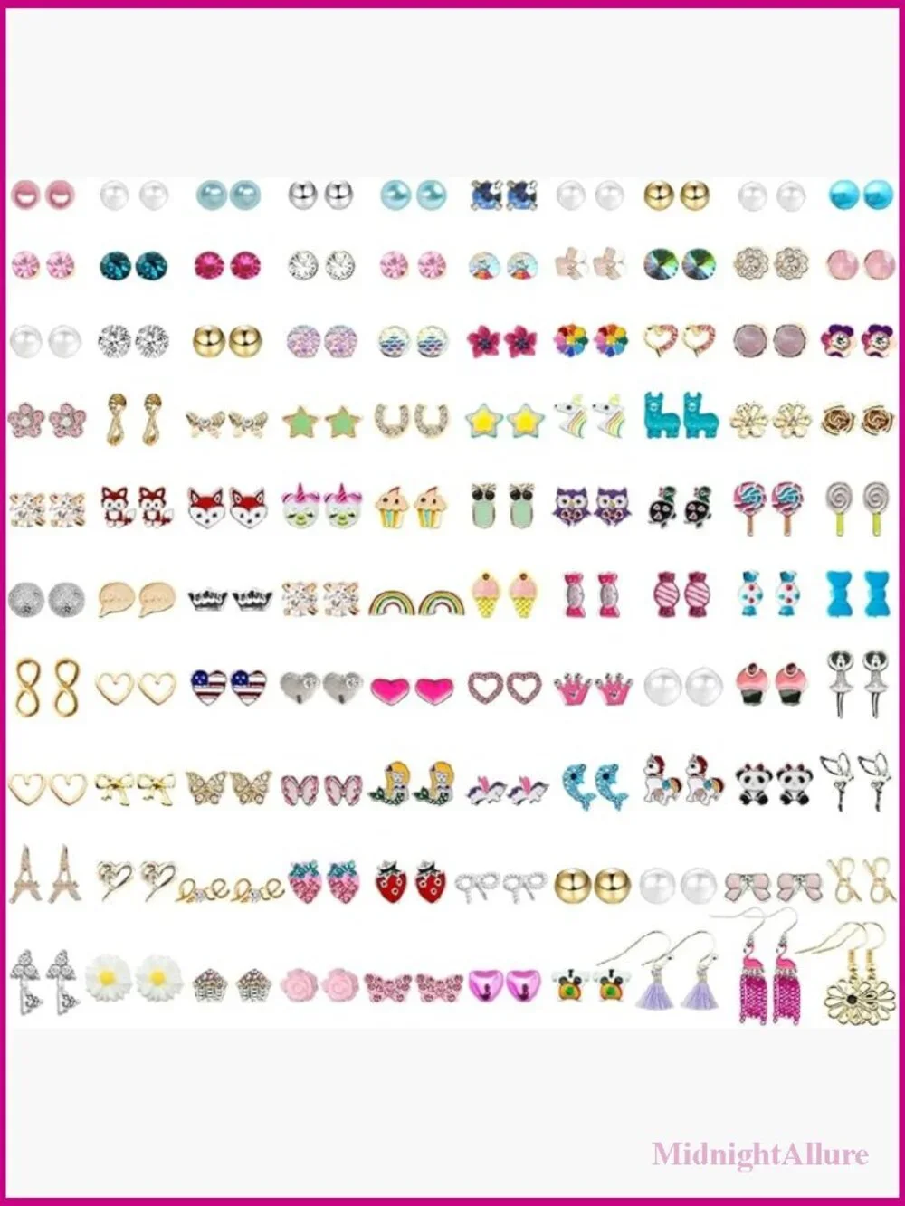 100 Pairs Cute Stud Earrings Set Hypoallergenic Stainless Steel for Girls